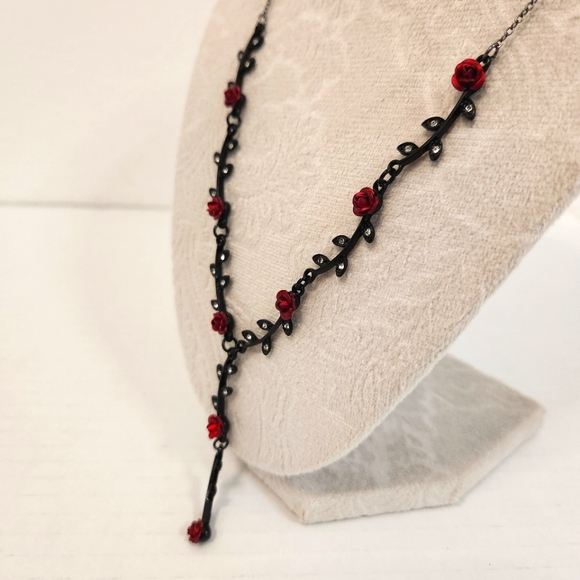 Red Metal Roses, Rhinestone Tassel, Victorian Inspired - Picture 8 of 12